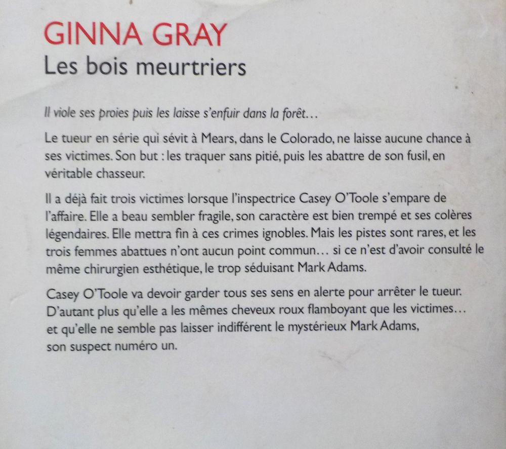 LES BOIS MEURTRIERS de Ginna GRAY Ed. Mira Livres et BD