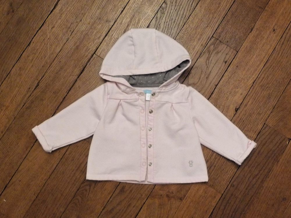 Veste/ Gilet Rose &agrave; Capuche Gris &agrave; Pois Rose- Obaibi Vêtements enfants