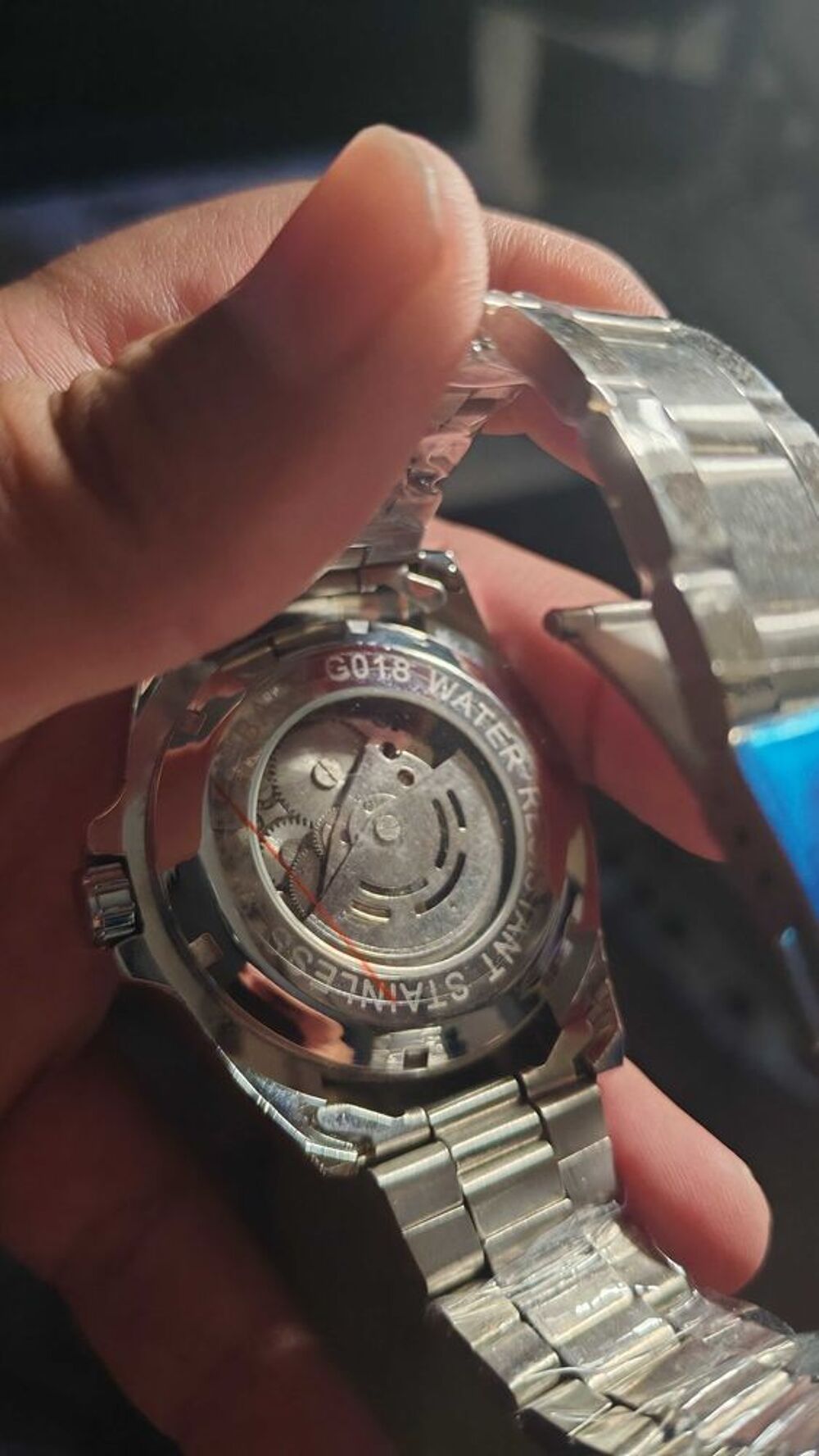 Montre automatique homme €" Cadran squelette bleu &amp; dor&eacute; Bijoux et montres