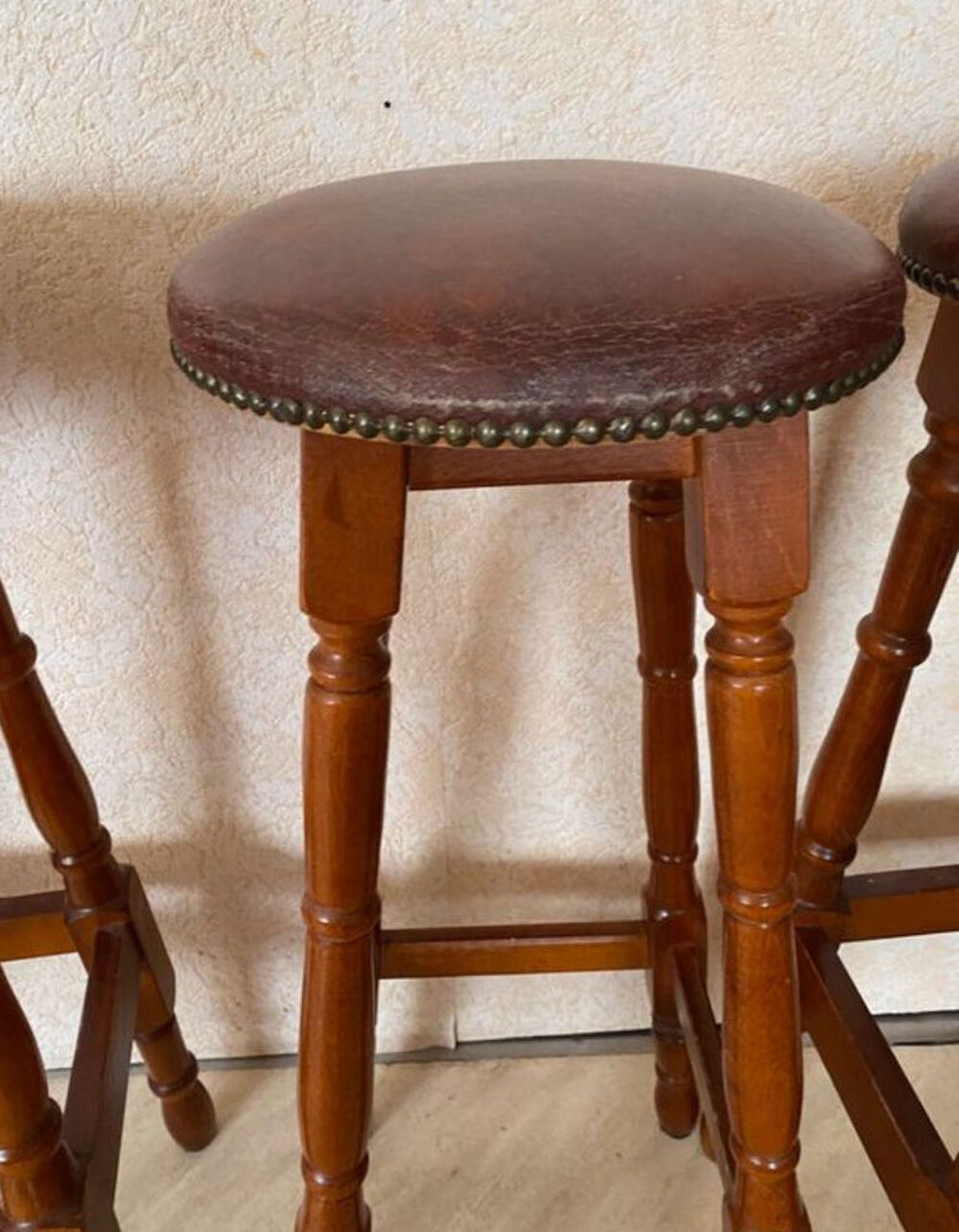 3 tabourets de bar vintage en bois ancien Meubles