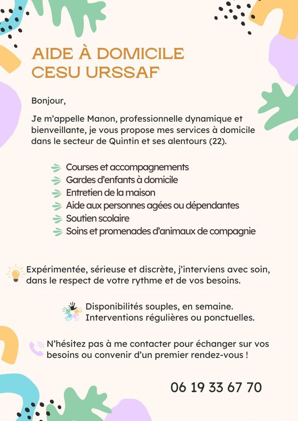   AIDE � DOMICILE ? Secteur Quintin (22) et alentours ? 