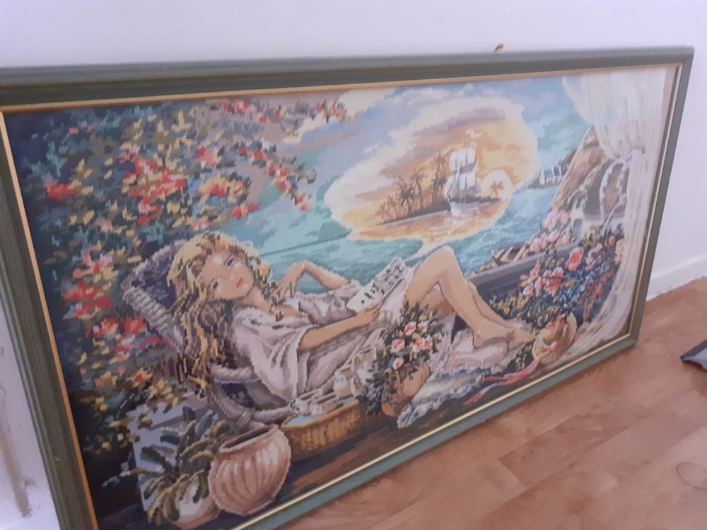 Un beau tableau canevas fait main avec verre encadrement Décoration