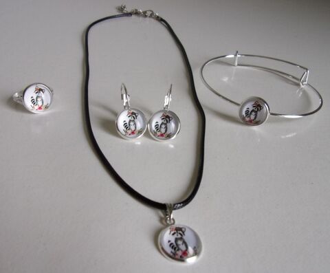 Parure Argente 4 pices cabochon 1,2cm  Raton Laveur  5 Lennon (29)