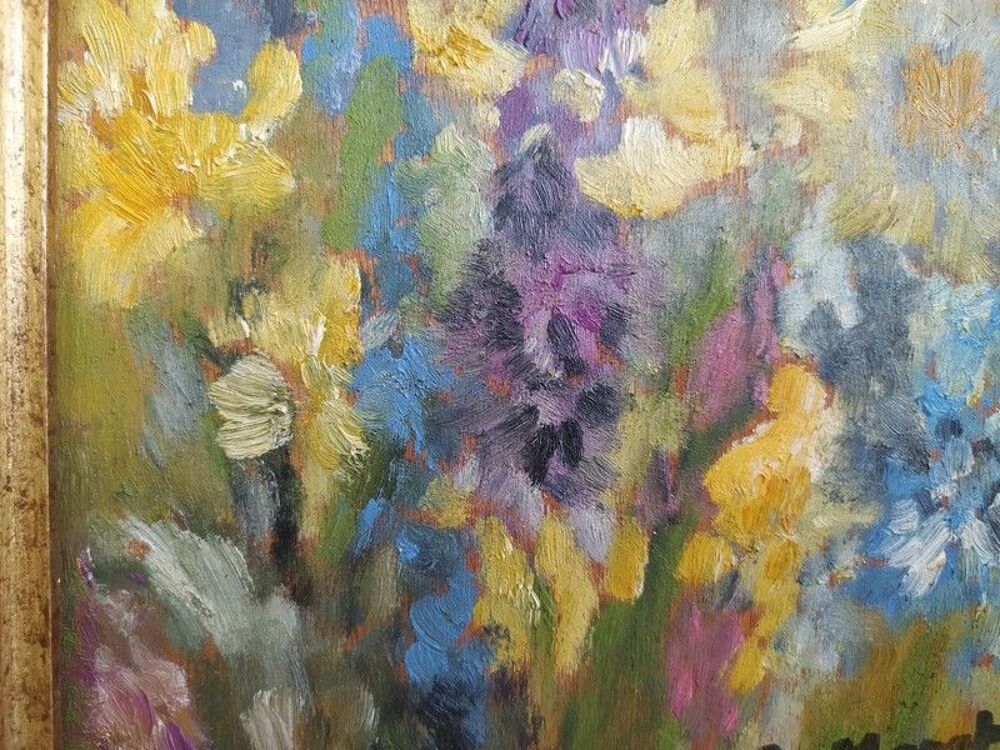 Tableau Fleurs Estivales Delphinium Sign&eacute; Décoration