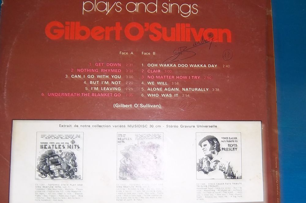Alan Caddy plays and sings Gilbert O'Sullivan 33 TOURS CD et vinyles