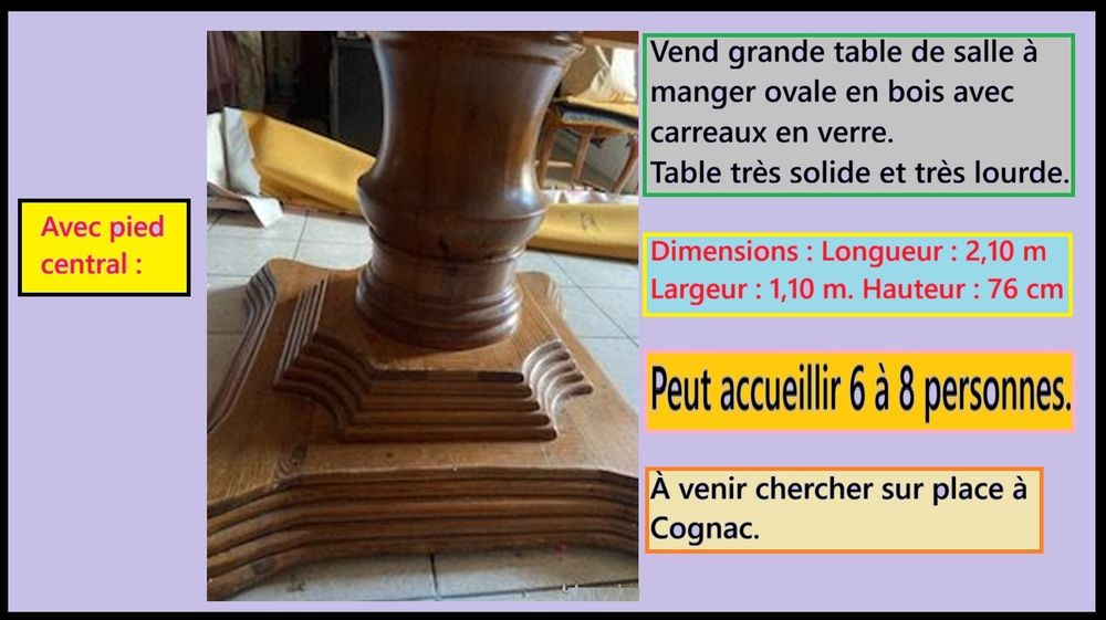 Grande table de salle &agrave; manger ovale bois, verre 8 personnes Meubles
