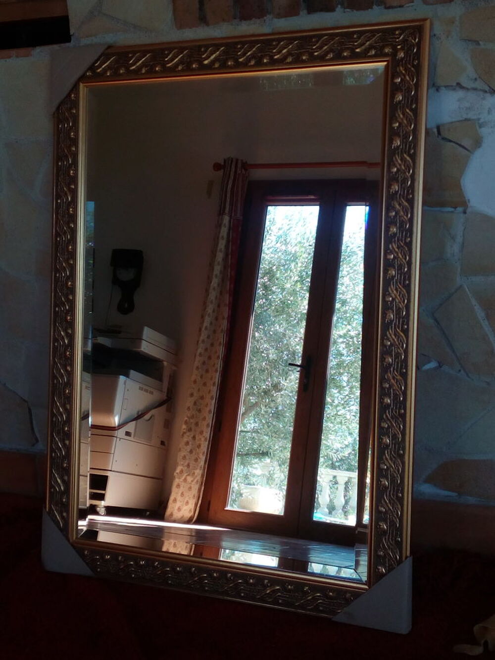 MIROIR BISEAUTE AVEC ENCADREMENT BOIS SCULPTE 60*90 Décoration
