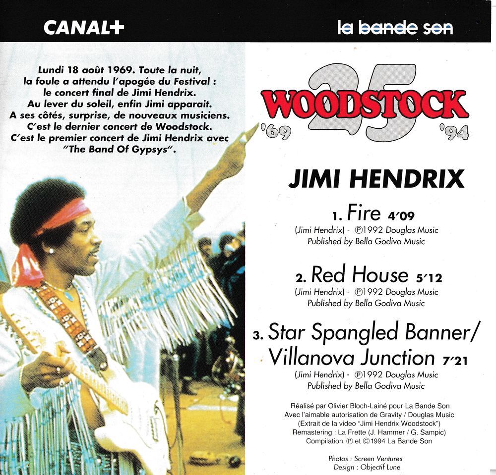 CD Jimi Hendrix Woodstock &quot;69 25th Anniversary 94&quot; CD et vinyles