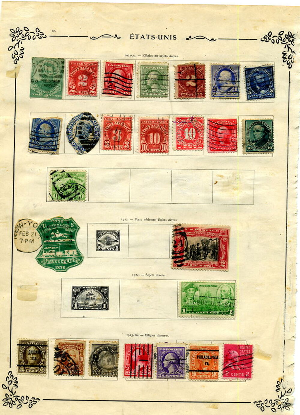 Collection timbres anciens USA 1862 &agrave; 1927 