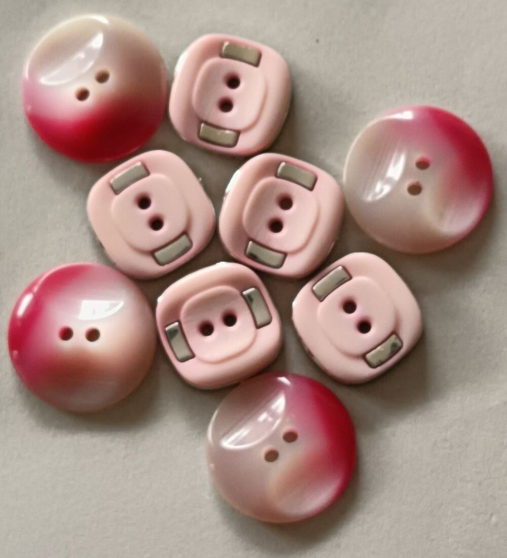 Lot de 9 boutons couture rose et blanc - Vintage &amp; Fantaisie 
