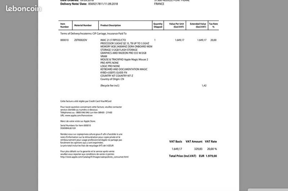 OCCASION ORDINATEUR DE BUREAU.
iMAC&nbsp;&nbsp;21,5' Matériel informatique