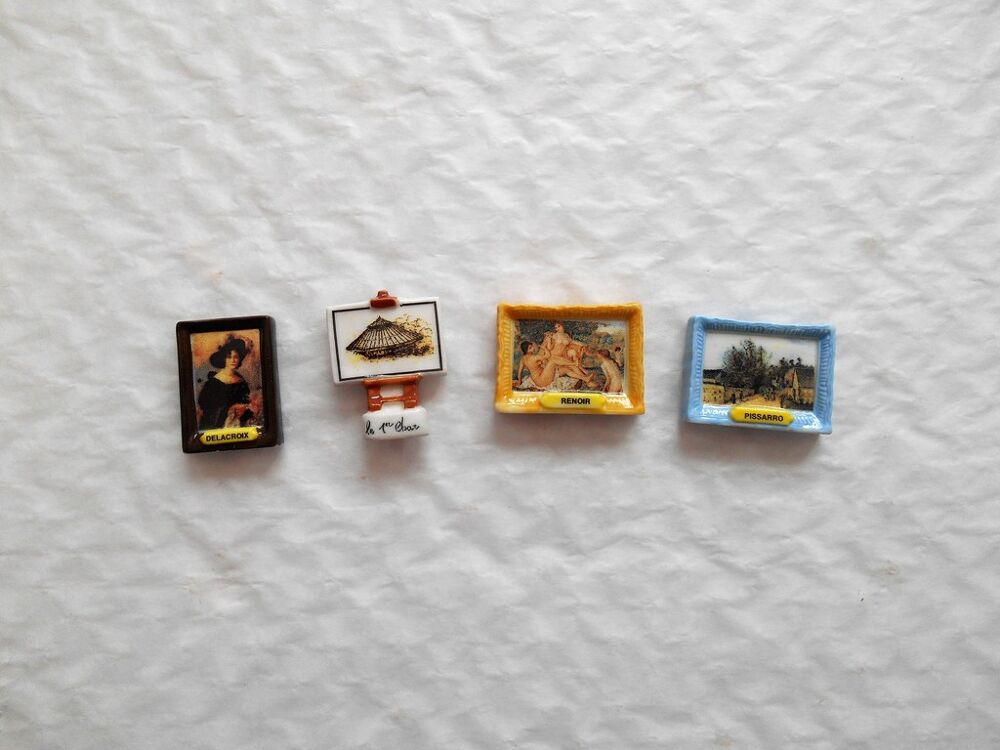 Lot de 4 F&egrave;ves en c&eacute;ramique th&egrave;me tableaux 
