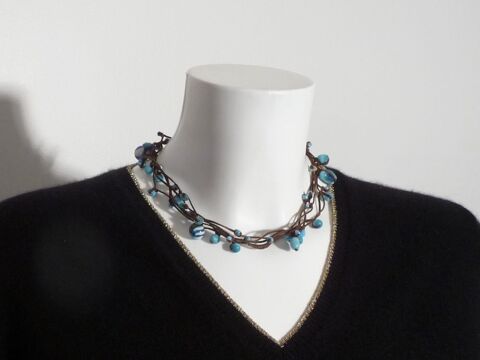 Collier en Perles Plastique Bleu Turquoise sur 5 liens Coton 7 Paris 15 (75)
