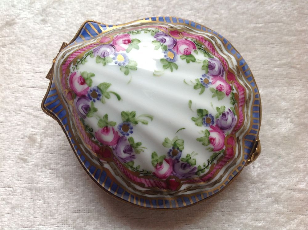 COQUILLE BOITE BIJOUX PORCELAINE LIMOGES FINEMENT PEINT Envo Décoration