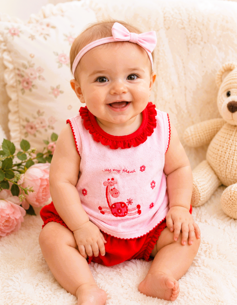 Ensemble 2 pièces bloomer fille 36 mois, girafe rouge rose T 2 Brienne-le-Château (10)