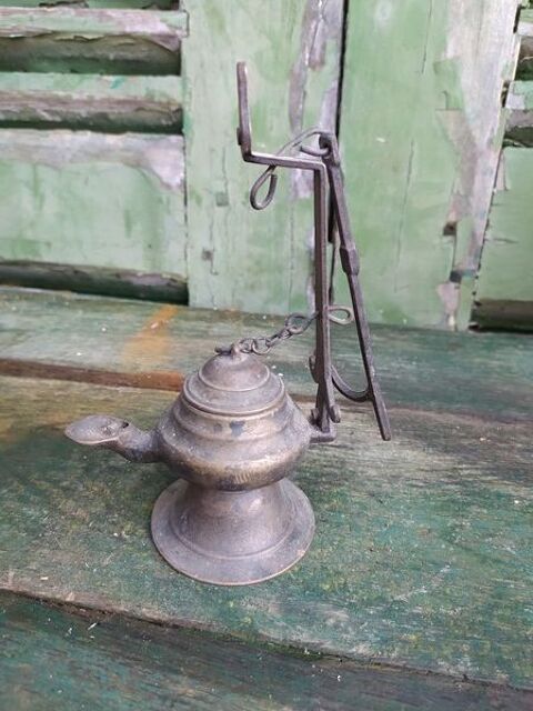 Ancienne Lampe à Huile Florentine Lanterne Bronze 79 Loches (37)