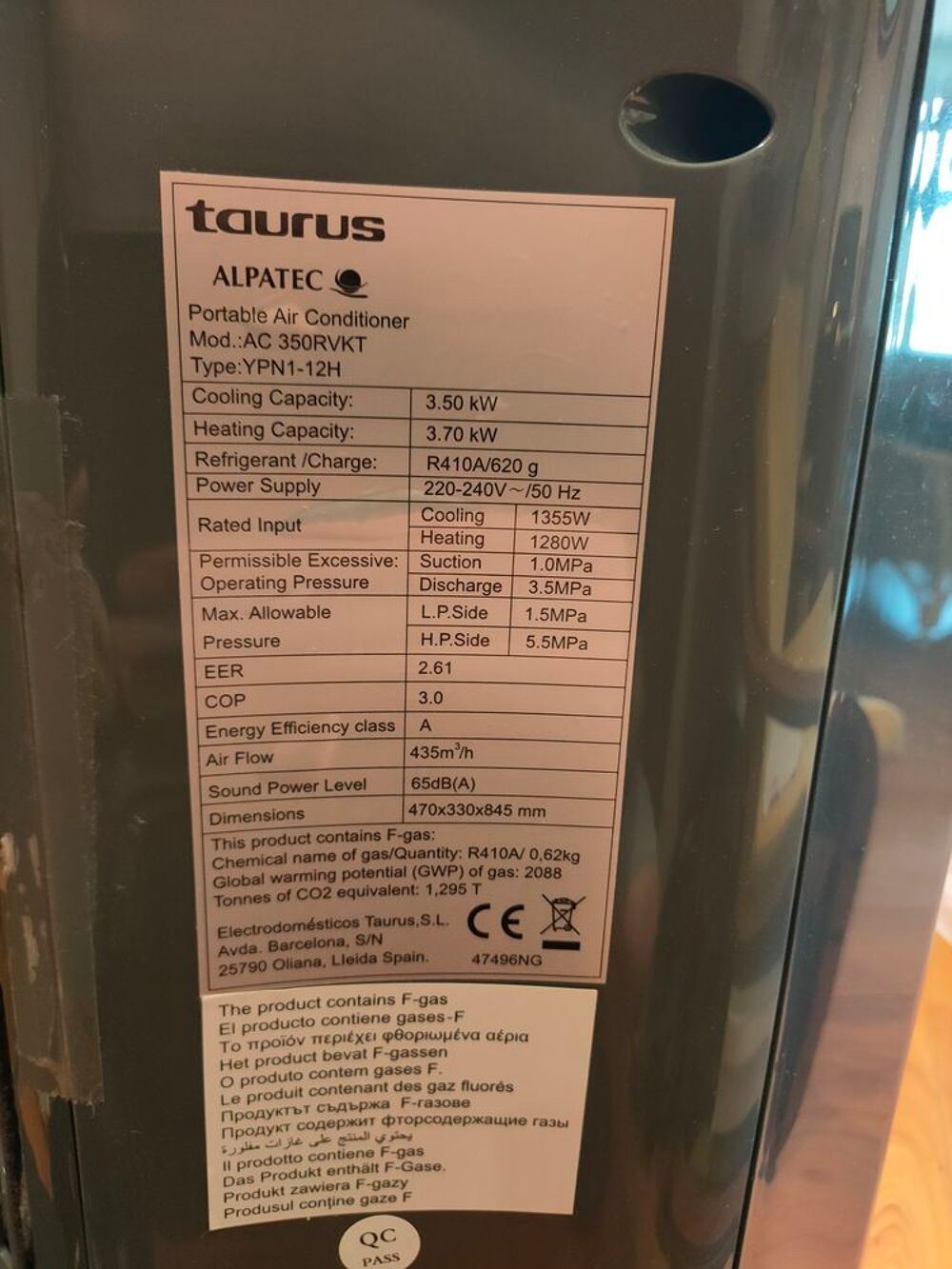 climatiseur r&eacute;versible Taurus Alpatec 350 rkvt TBE Electroménager