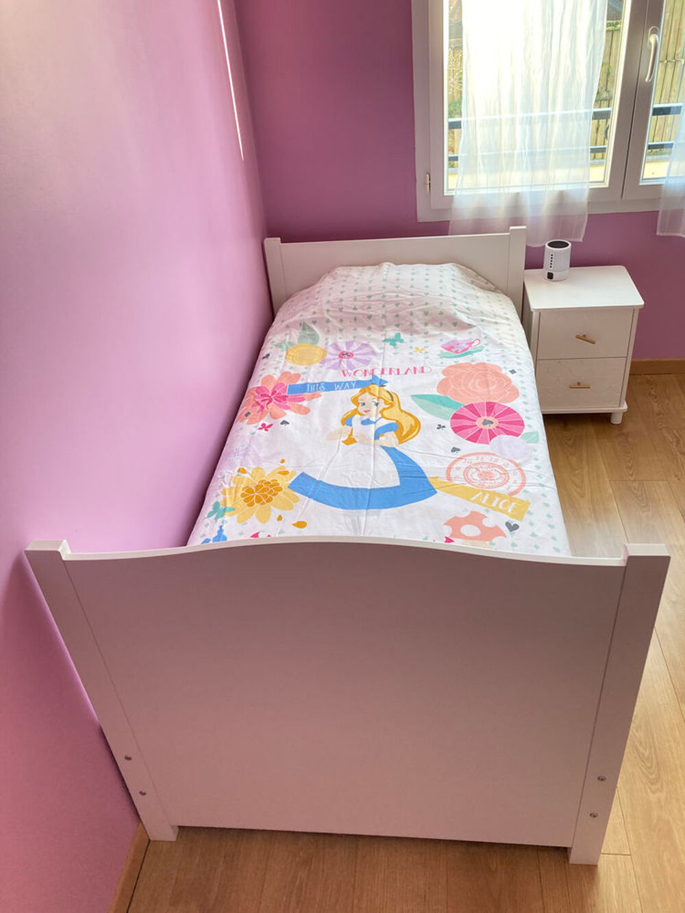 Lit 90x 190cm Bois Blanc avec rangement sous lit Meubles