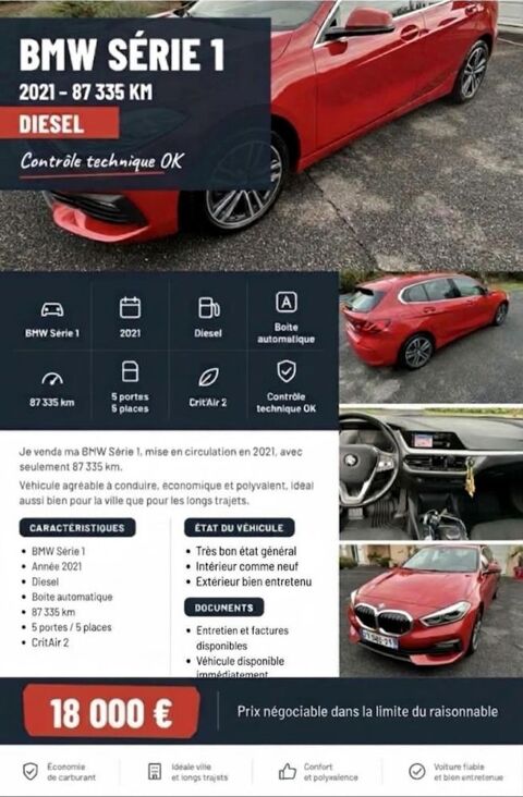 BMW S&eacute;rie 1 116d 116 ch DKG7 Lounge 2021 occasion Cosne-Cours-sur-Loire 58200