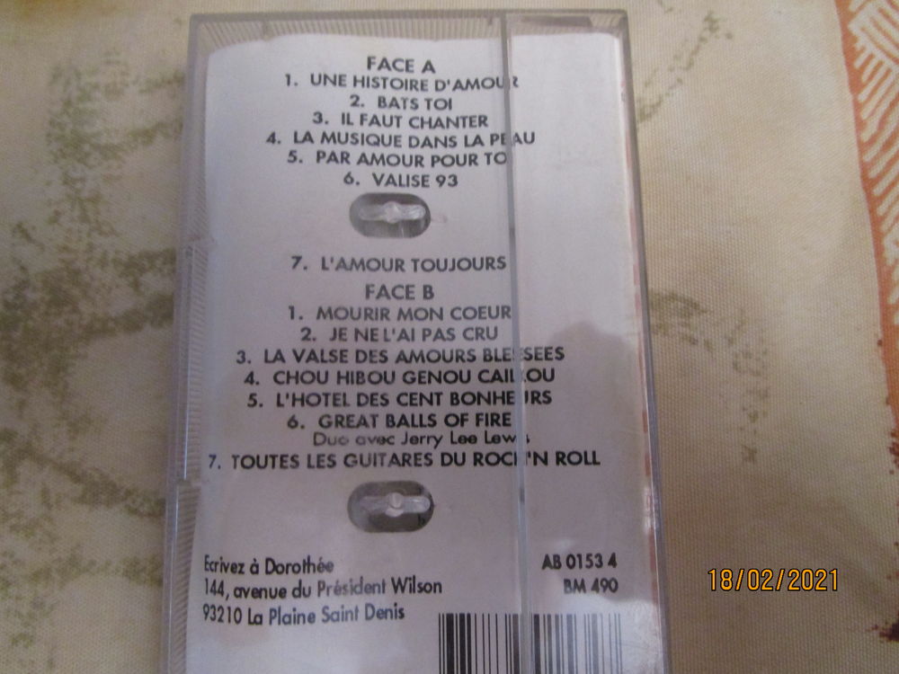 CASSETTE K7 originale de "DOROTHEE" AB 015304 BM 490
Audio et hifi