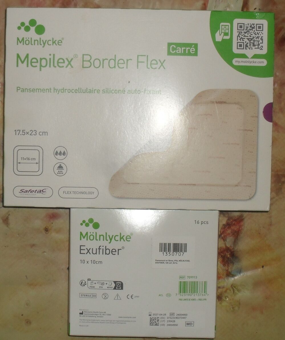 Lot de pansements MepilexBorder Flex et Exufiber Sports