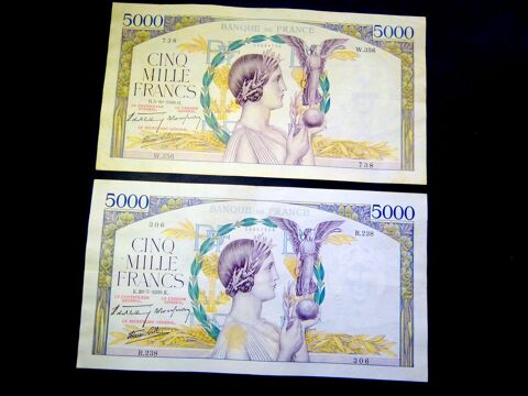 F 46  ---- LOT  DE 2 BILLETS   5000F VICTOIRE  NEUFS 495 Raismes (59)