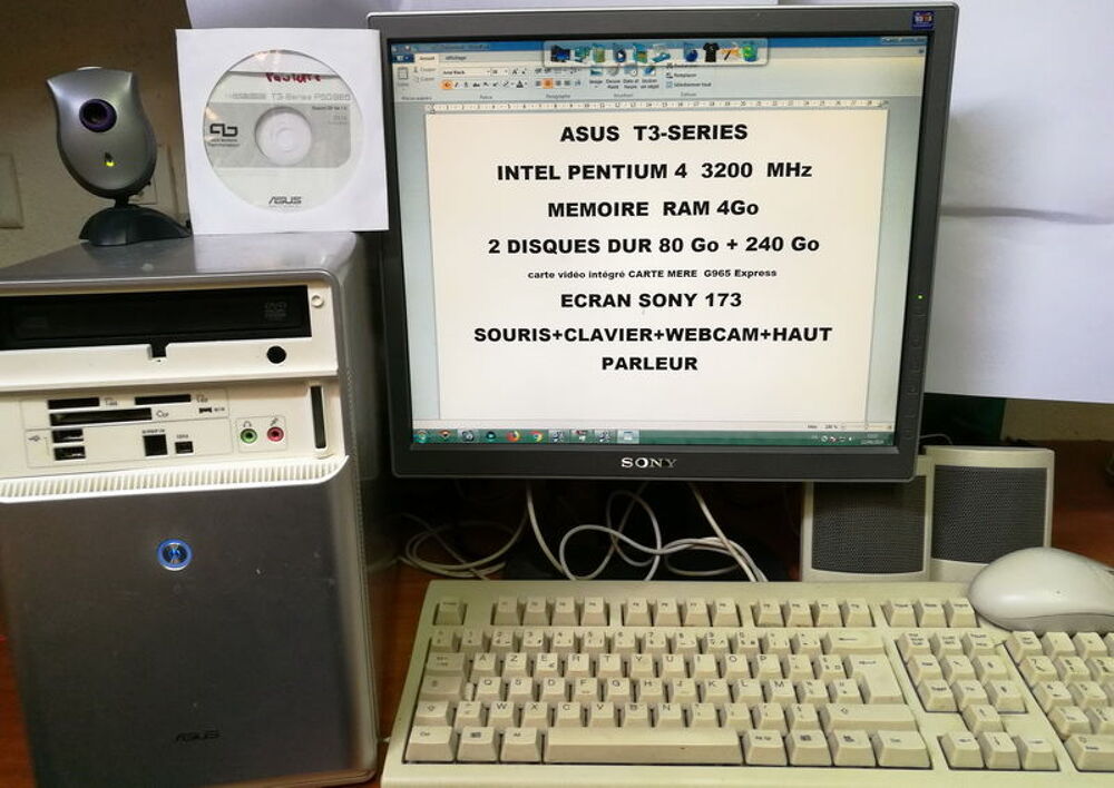 Ordinateur Pentium4 +Ecran+clavier+souris+Webcam+Hautparleur Matriel informatique