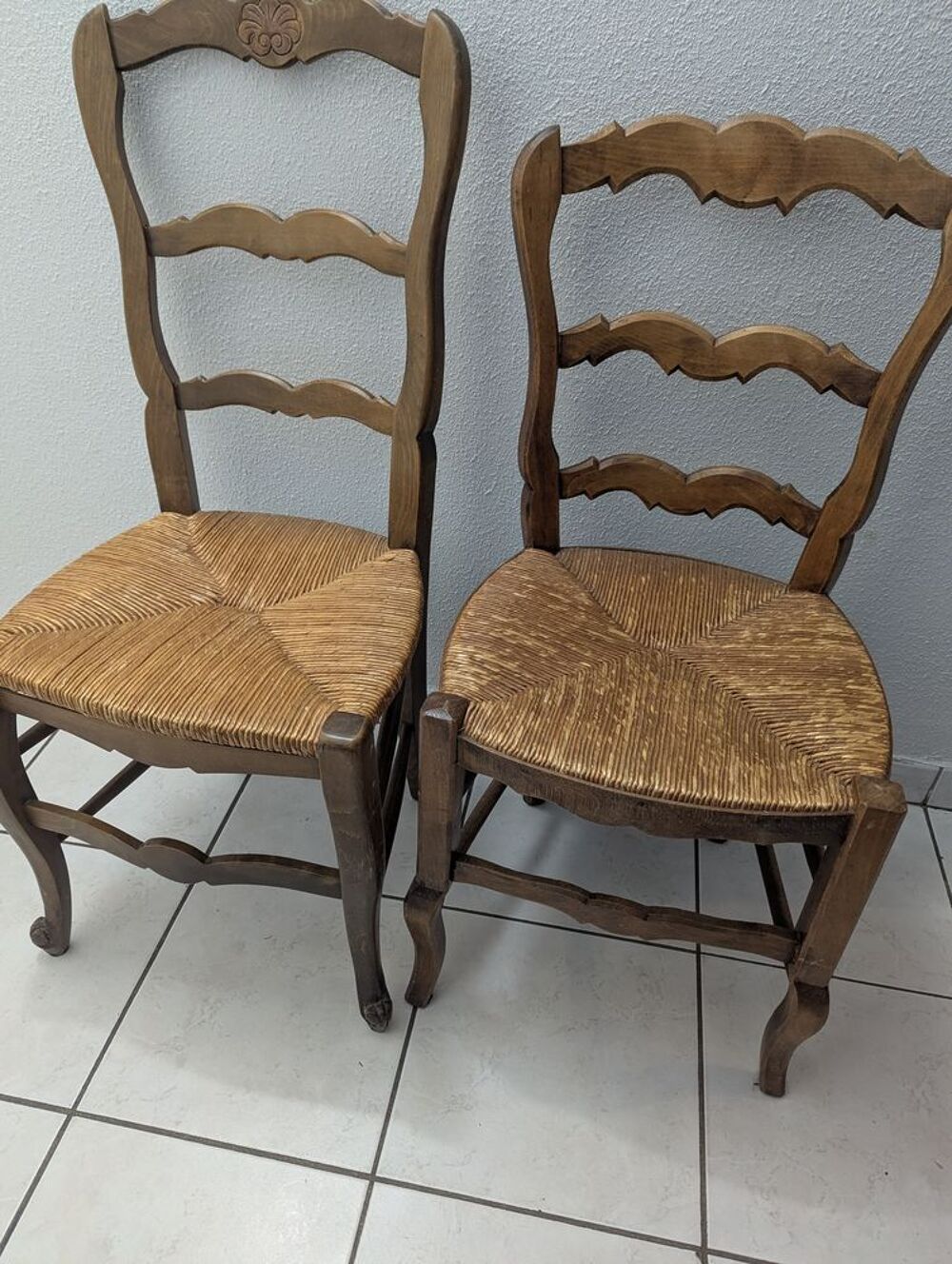 2 chaises Vintage en bois et paille Meubles