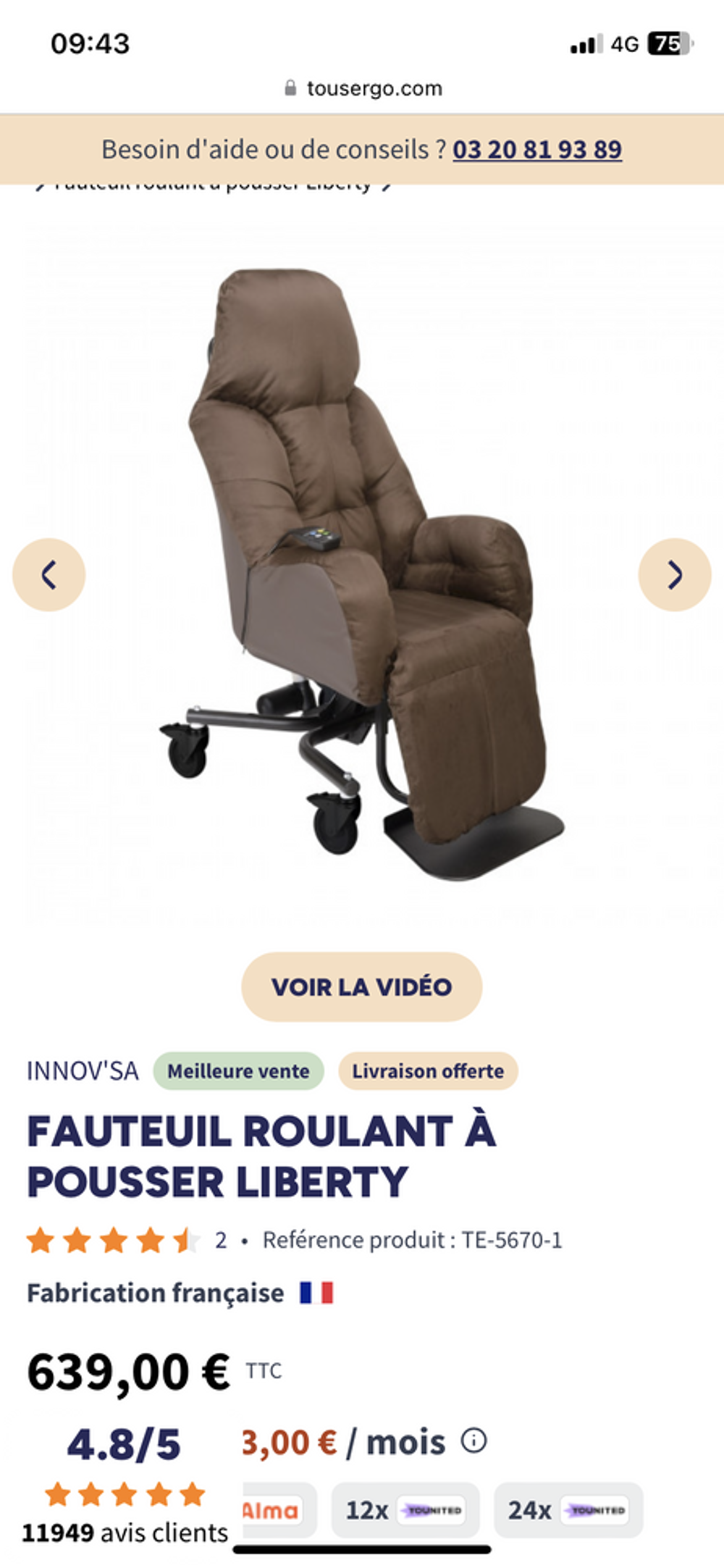 Fauteuil m&eacute;dical inclinable manuel
Meubles