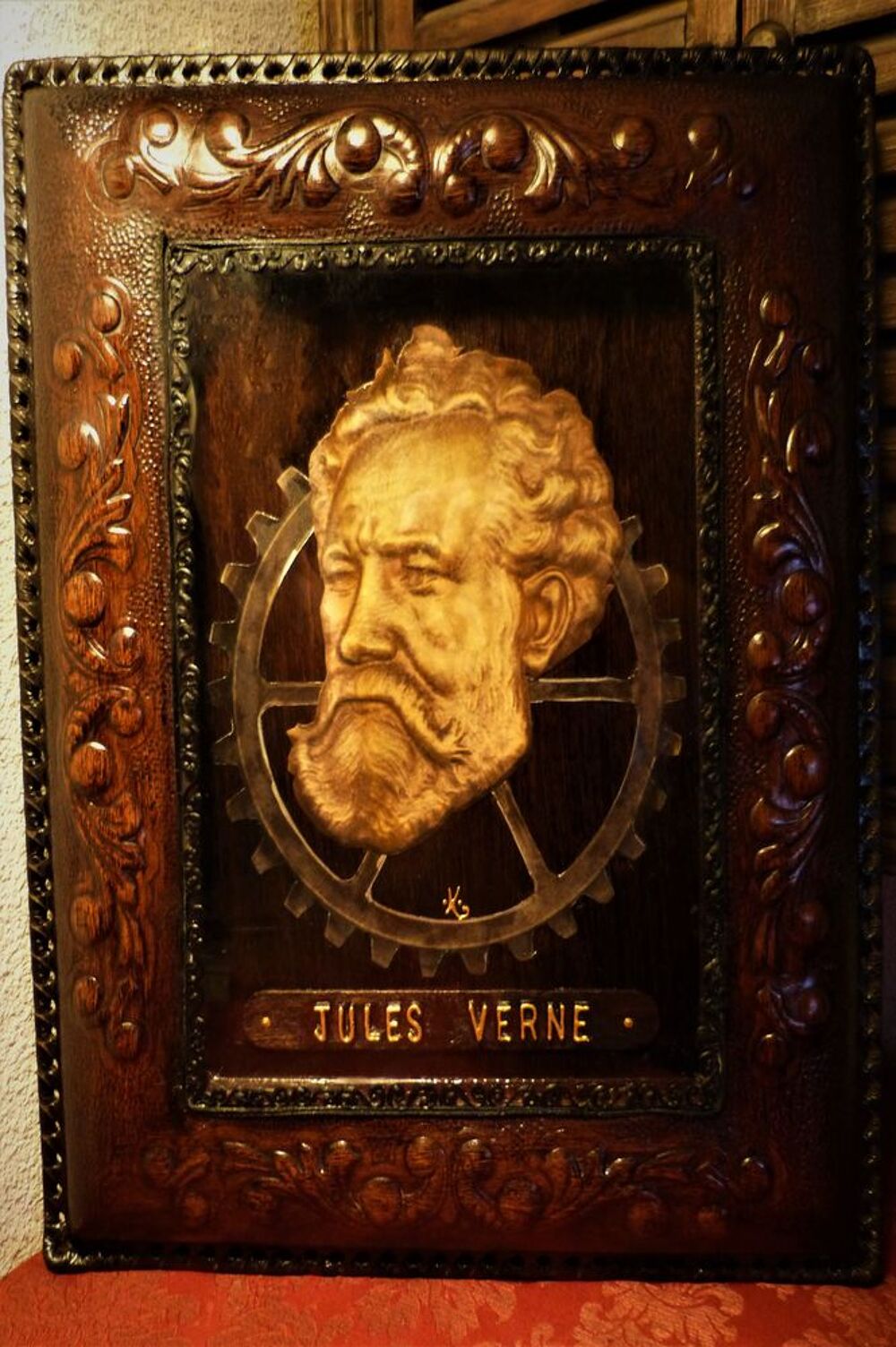 Tableau Cuir "JULES VERNE PORTRAIT" Steampunk Décoration
