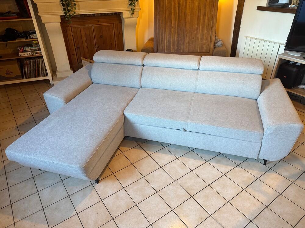 Canap&eacute; d'angle m&eacute;ridienne WESLEY r&eacute;versible tissu loft silve Meubles