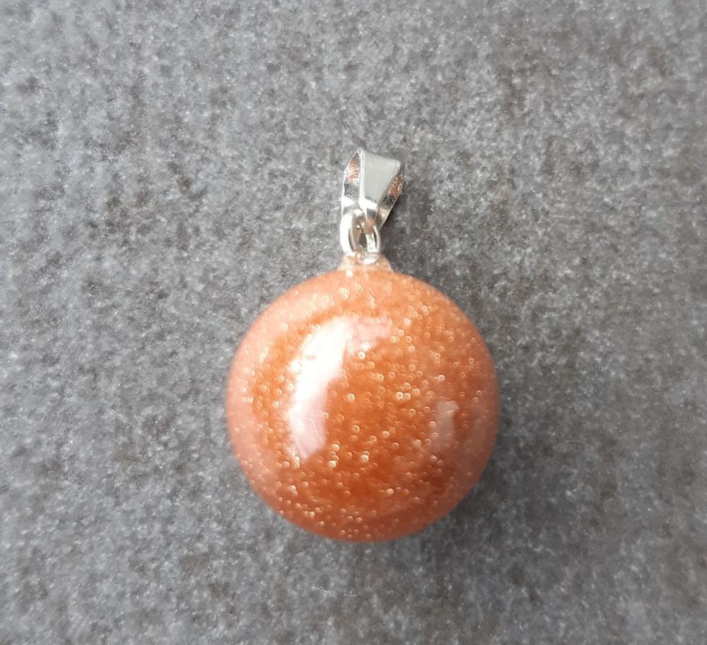 pendentif boule sph&egrave;re orange en pierre paillet&eacute;e 14 mm Bijoux et montres