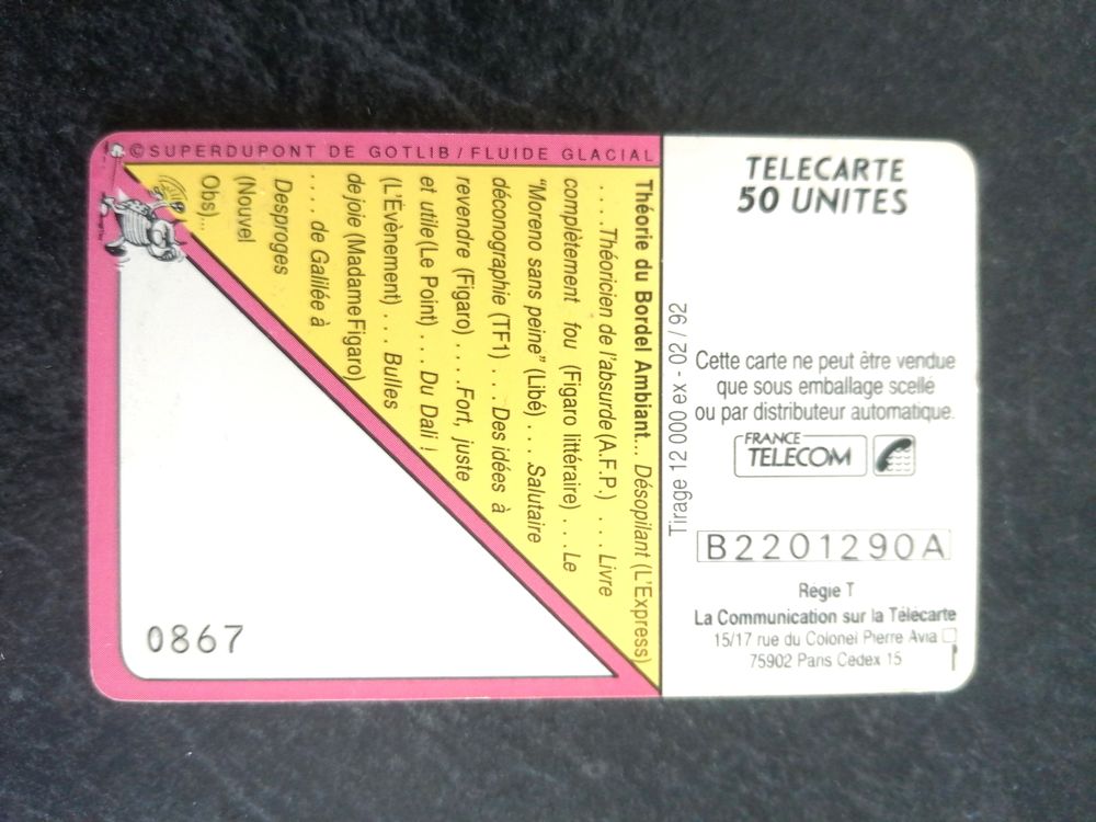 T&eacute;l&eacute;carte Th&eacute;o du Bord Ambiant F283 02/92 neuve 