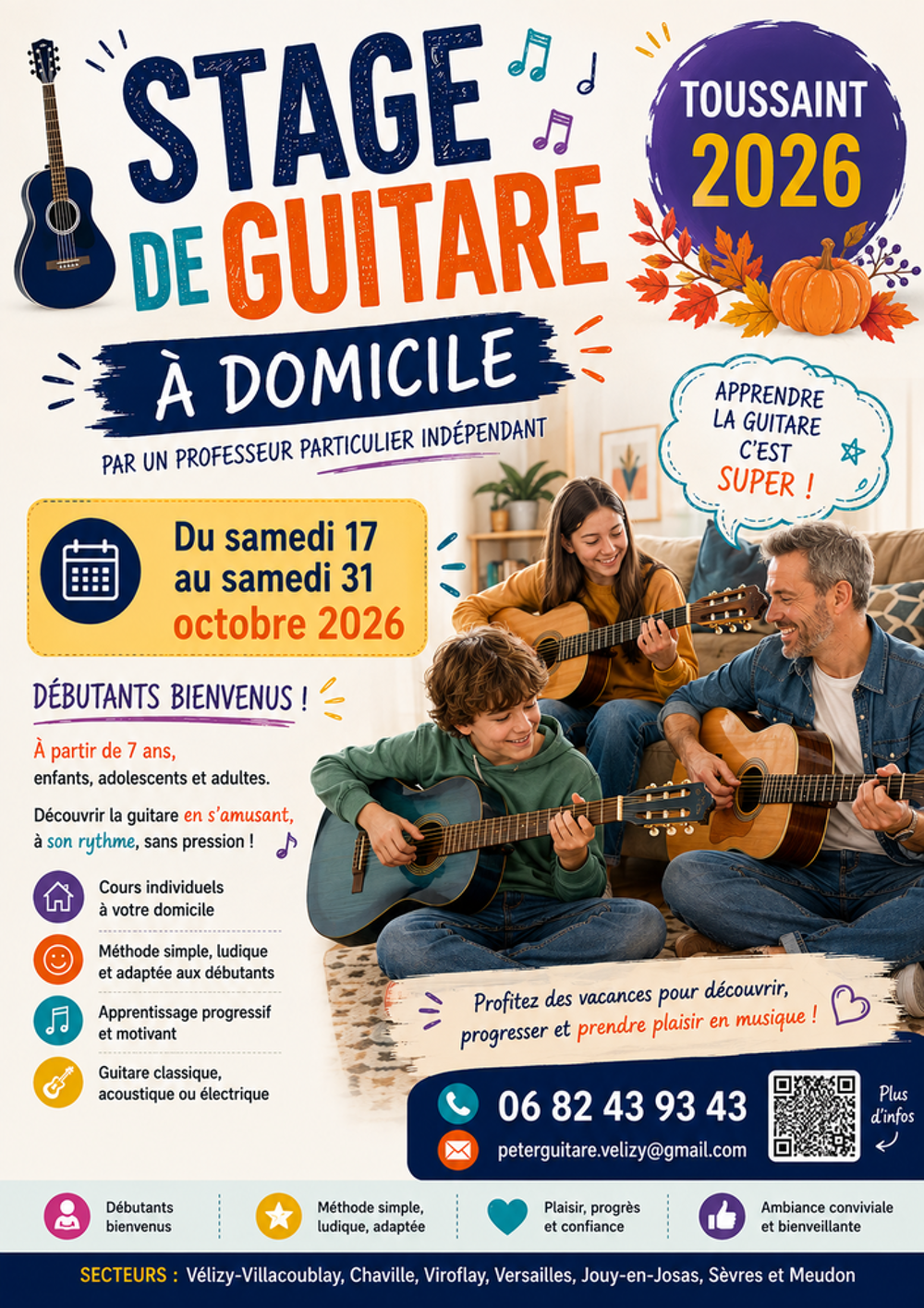   STAGE DE GUITARE à domicile
vacances de la TOUSSAINT

