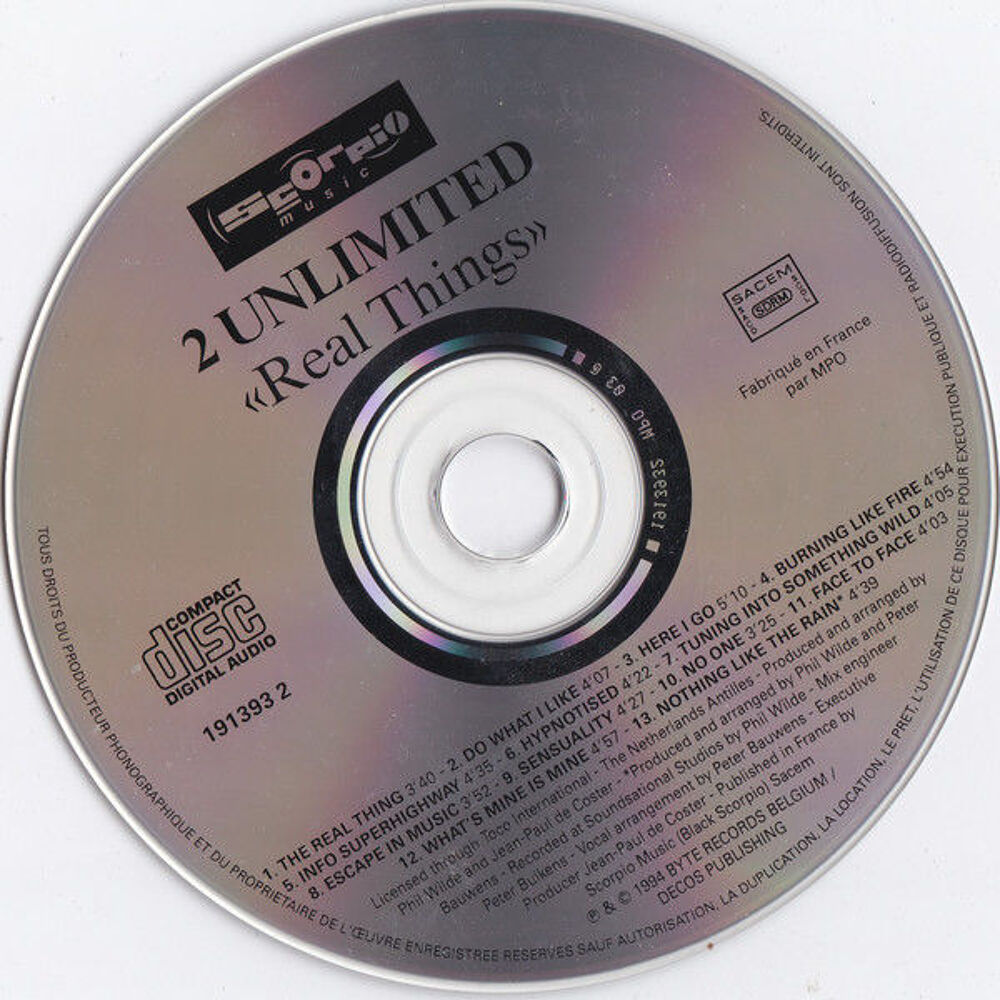 cd 2 Unlimited Real Things (&eacute;tat neuf) CD et vinyles