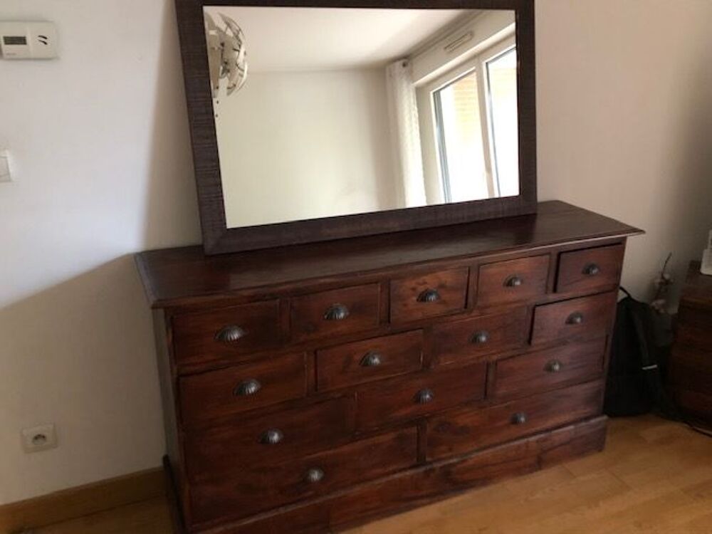 Bahut bois 14 tiroirs + miroir Meubles