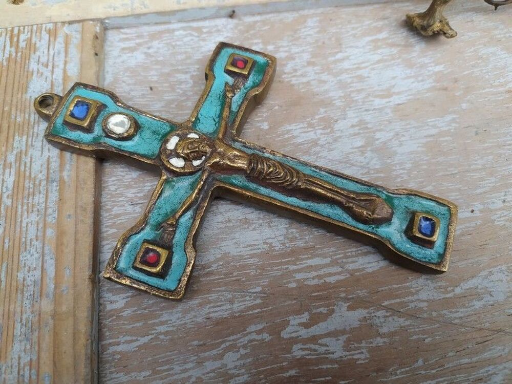 Crucifix Style M&eacute;di&eacute;val Bronze &Eacute;mail Dominique Piechaud 1950 