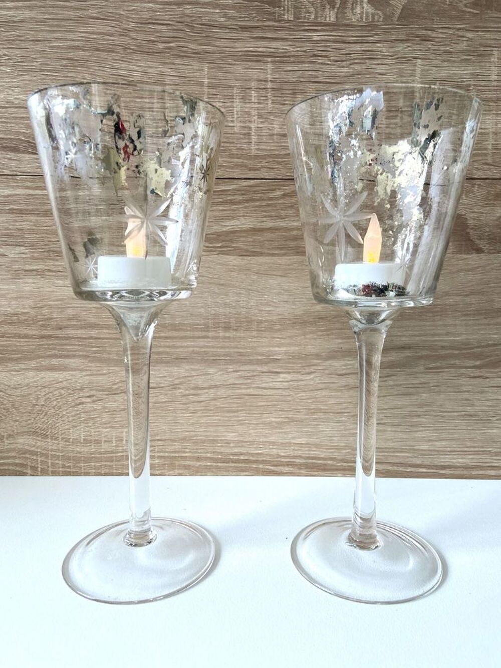 Duo de Vases Bougeoirs Photophores Verres &agrave; Pied Vintage Décoration