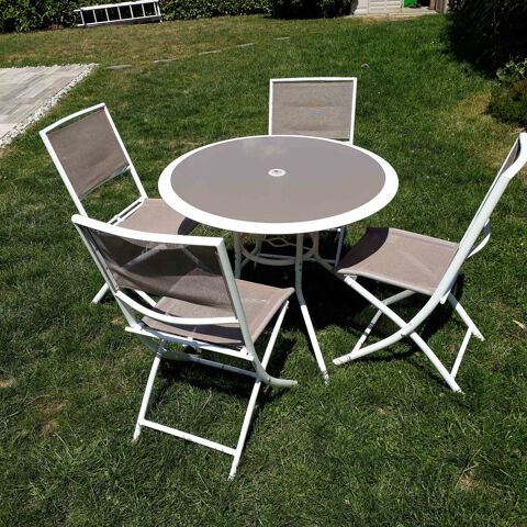 Salon De Jardin Armature M�tallique Plateau Verre Textil�ne 60 Arques (62)