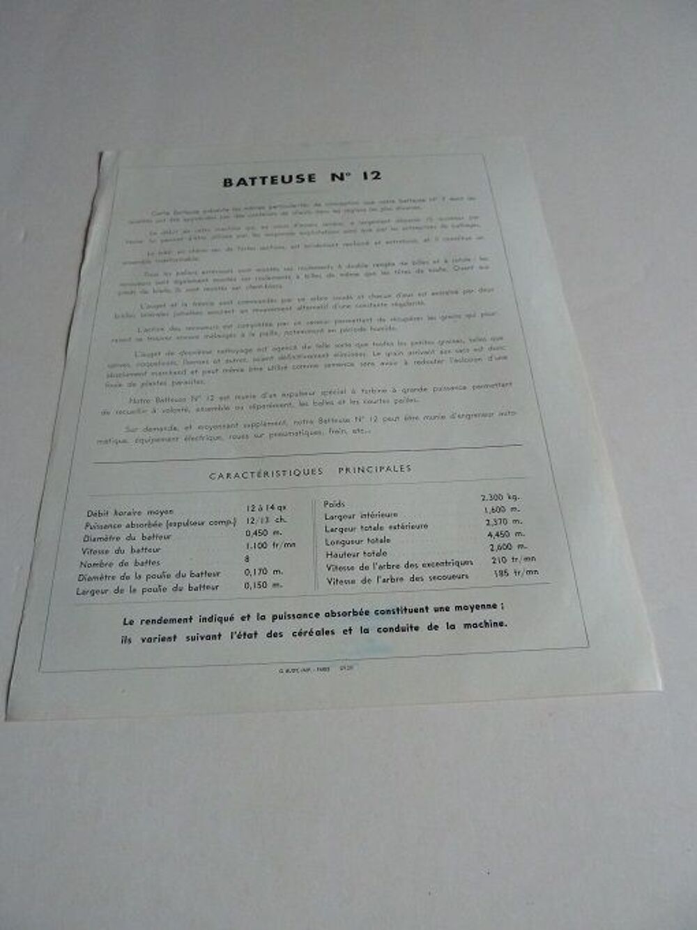 Prospectus documentation de Batteuse ALBARET n&deg;12 