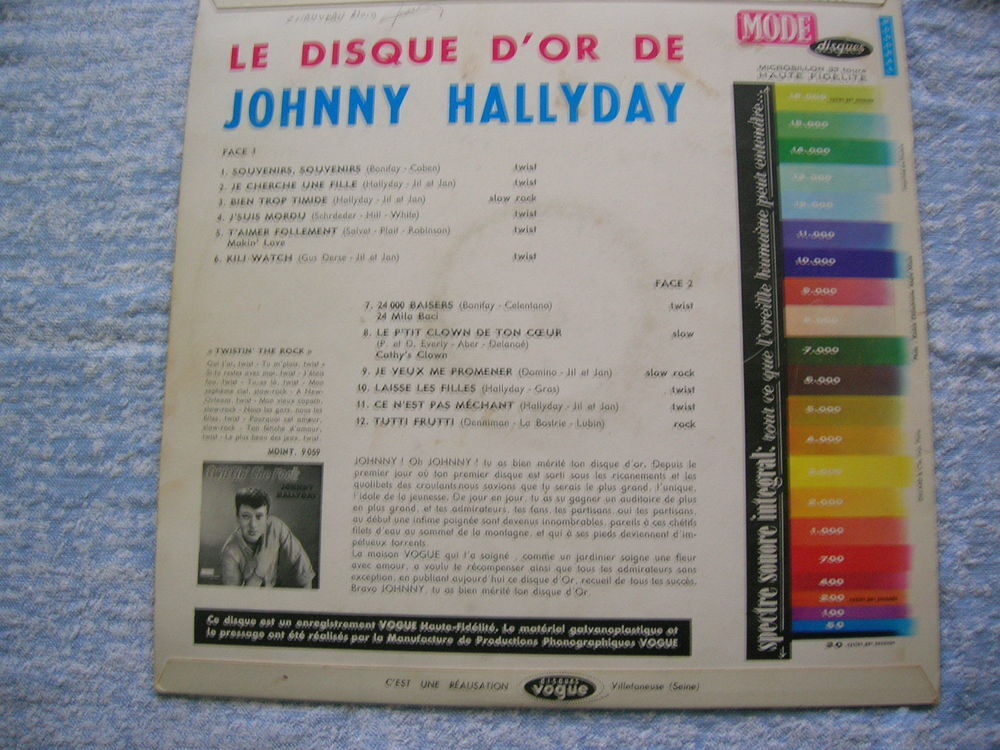 33 Tours JOHNNY HALLYDAY Disque d'Or - Original BIEM CD et vinyles