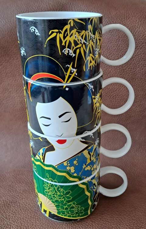 lot de 4 tasses � caf� th� d�cor motif asiatique 8 Carnon Plage (34)