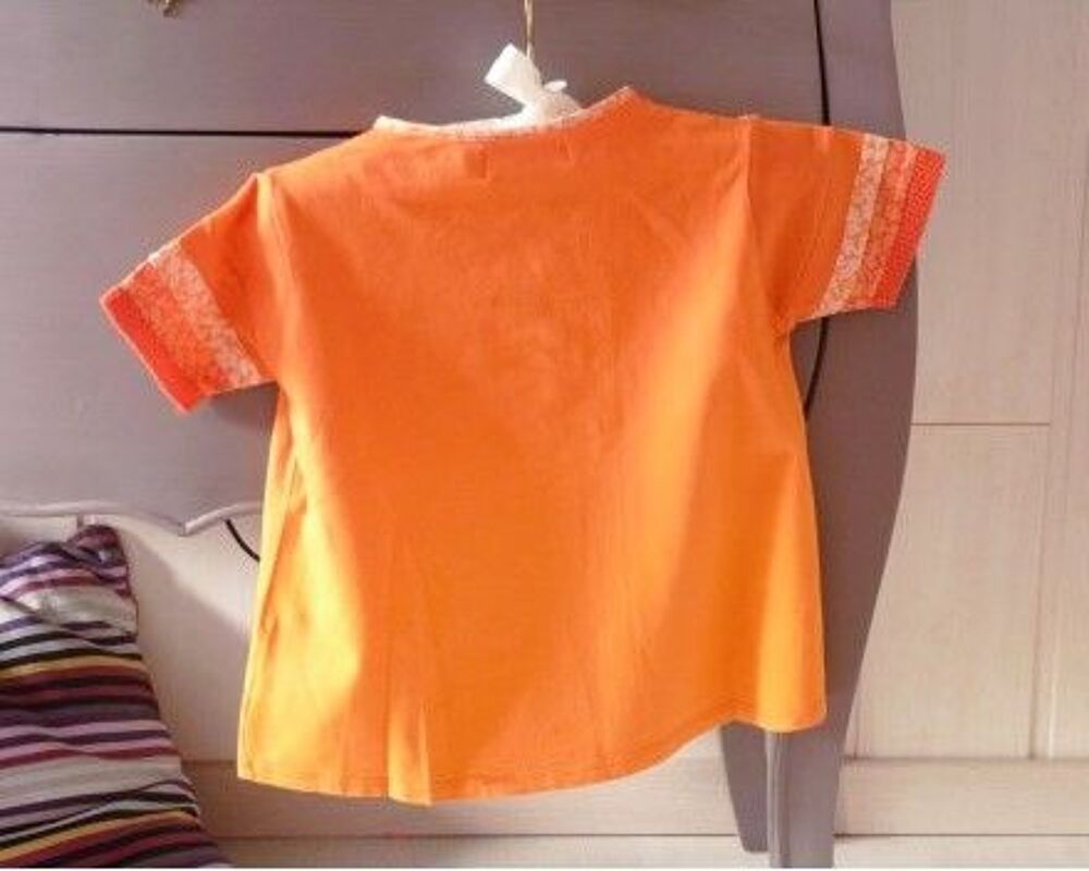 T-shirt fille 6 ans clyeux coton orange patchwork MC TBE Vêtements enfants