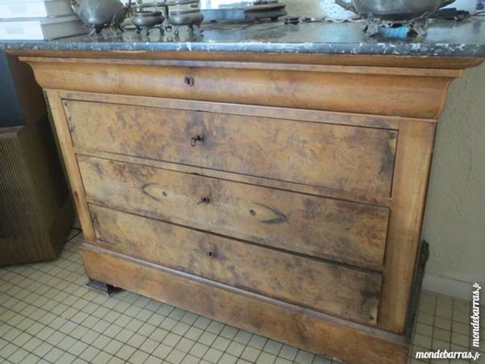 Commode Louis Philippe 4 tiroirs + marbre nickel Meubles
