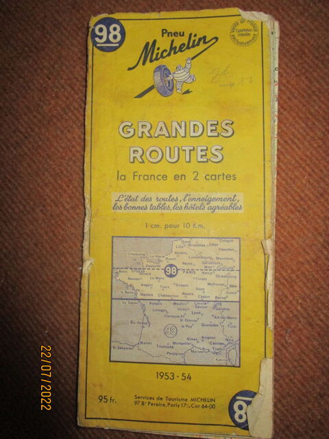carte routière MICHELIN n°98 GRANDES ROUTES 1953-1954 10 Chanteloup-en-Brie (77)