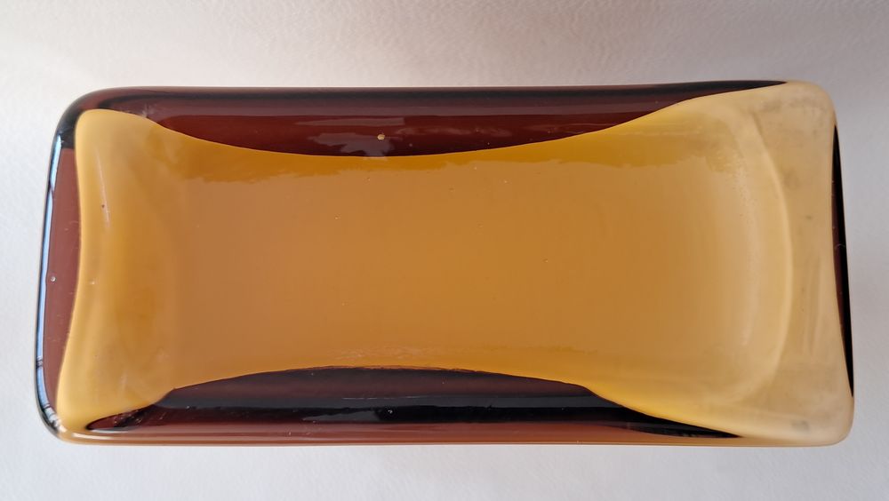 vase rectangulaire en verre couleur caramel &eacute;maill&eacute; blanc Décoration