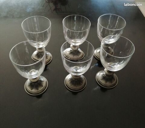 Verres vintage en cristal pied en étain Baurech (33)