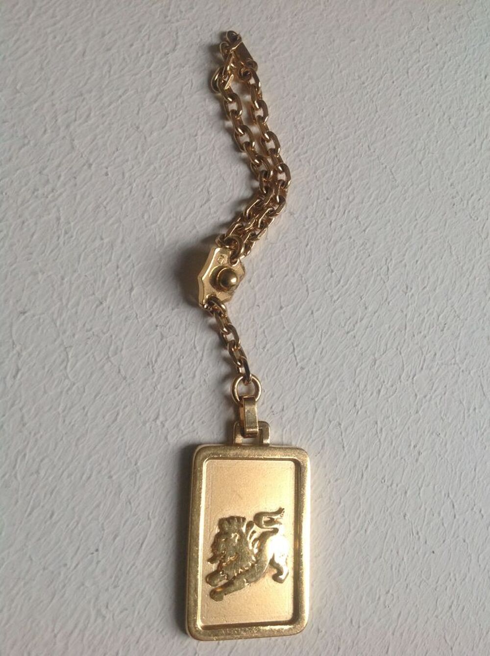 PETITE CHAINE ET MEDAILLON SIGNE LION PLAQUE OR Envoi Possib Bijoux et montres