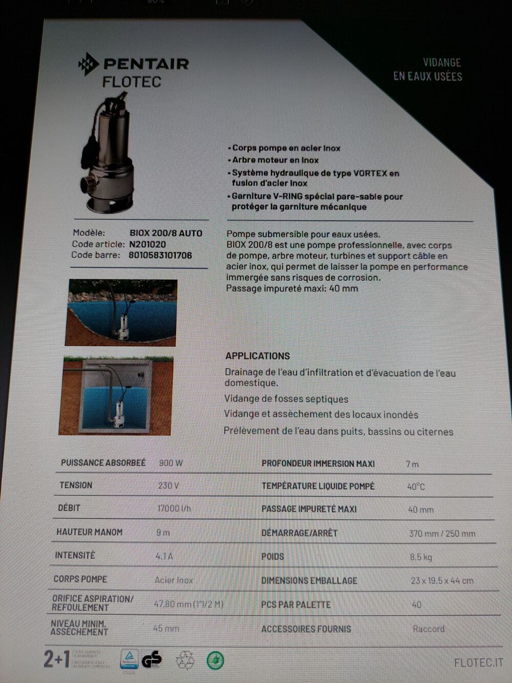 pompe &agrave; eau de relevage Jardin