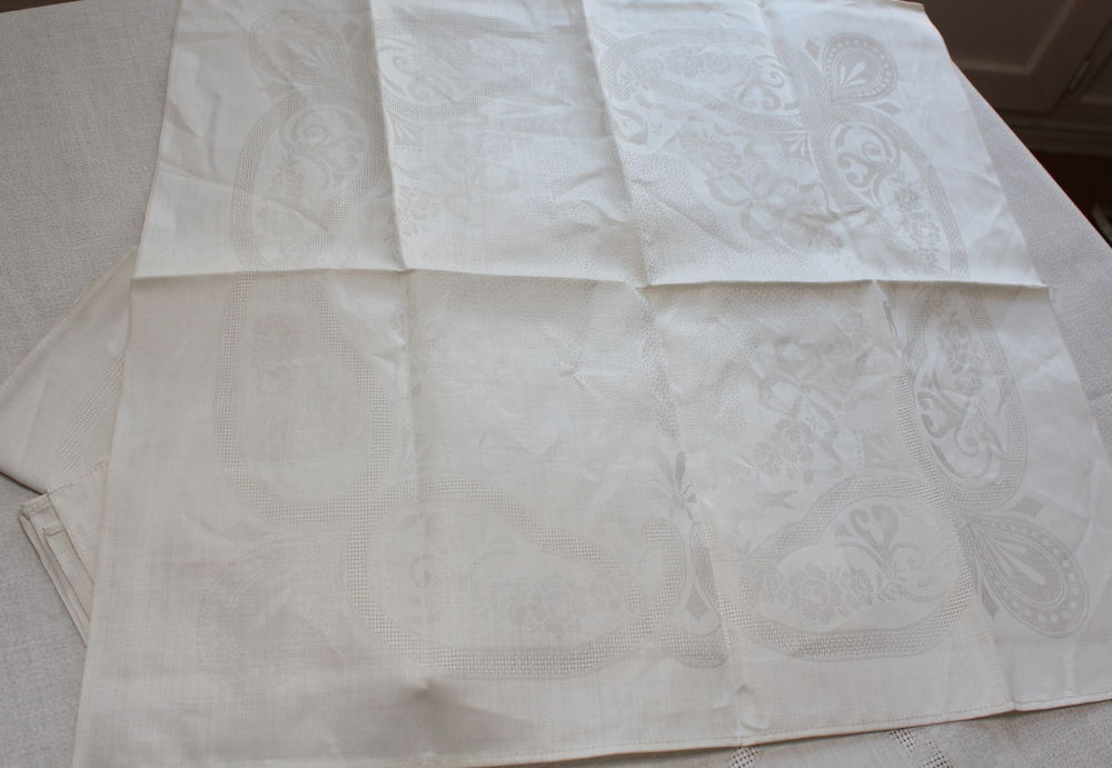 Nappe blanche ancienne lin &amp; coton + serviettes Meubles